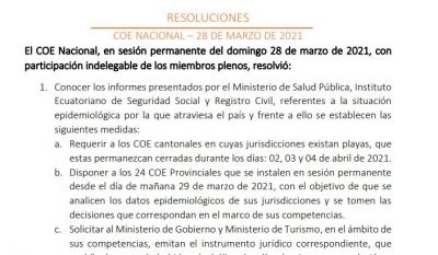 Medidas del COE Nacional para evitar contagios en Semana Santa
